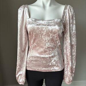 Anthropologie Jessima Crushed Pink Velvet Puff Sleeve Blouse Shirt Women Medium